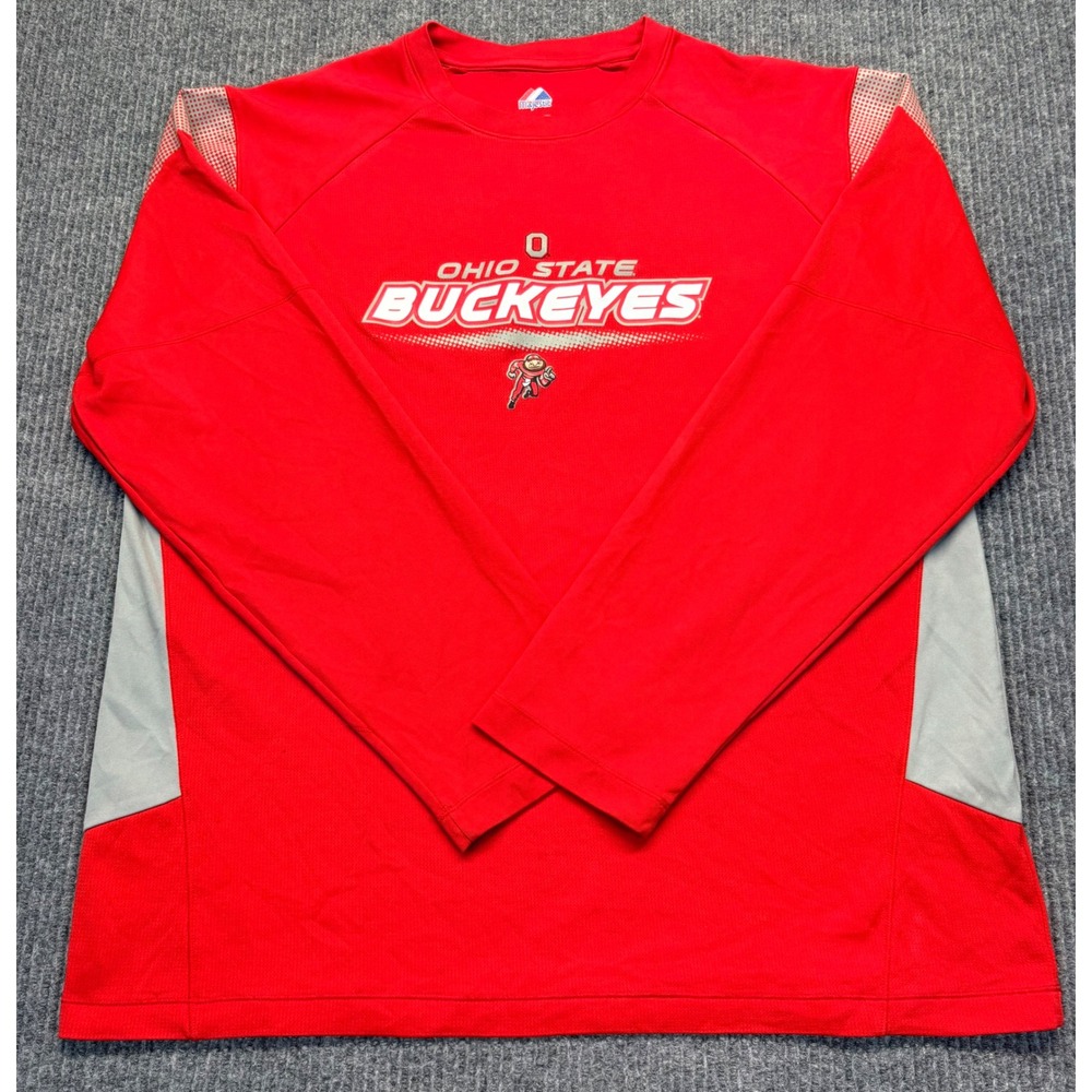Majestic Ohio State Buckeyes Mens XL Red Long Sleeve Performance Shirt Brutus